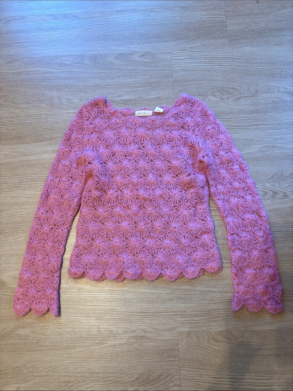 Anthropologie Sleeping on Snow Women’s M Mohair Blend Scalloped Crochet Sweater